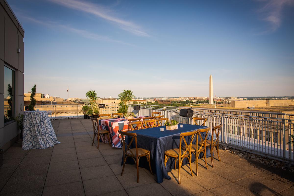 July 4th Donor Reception - casual holiday event set reception style in the City View Room